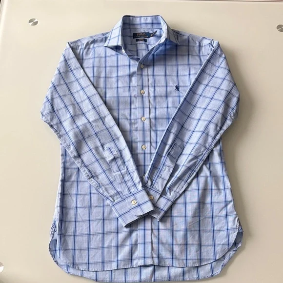 Polo Ralph Lauren Men’s Slim Fit Dress Shirt blue check Sz 32/33 - Picture 7 of 8